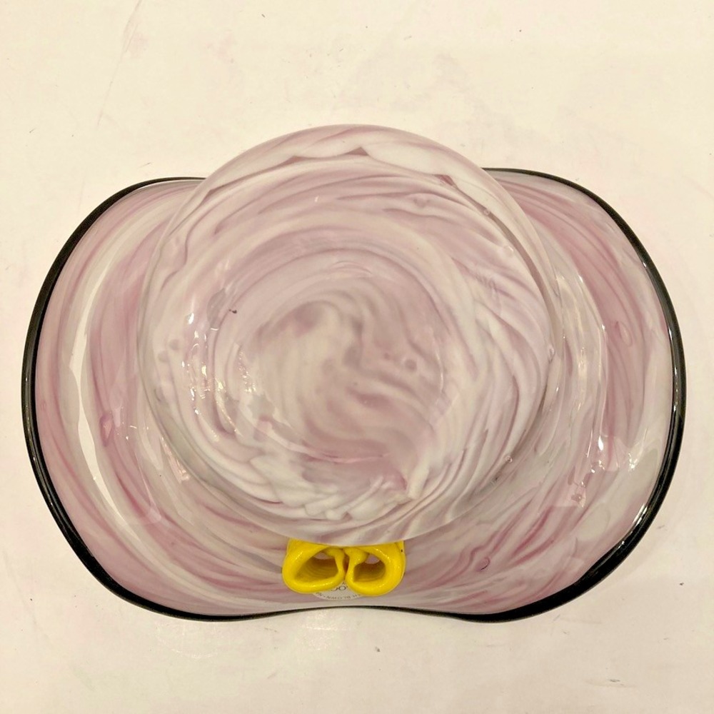 Block Crystal Mouth Blown Pink Glass Hat Bowl Hand Cut Hand Polished Lead free - Picture 4 of 14